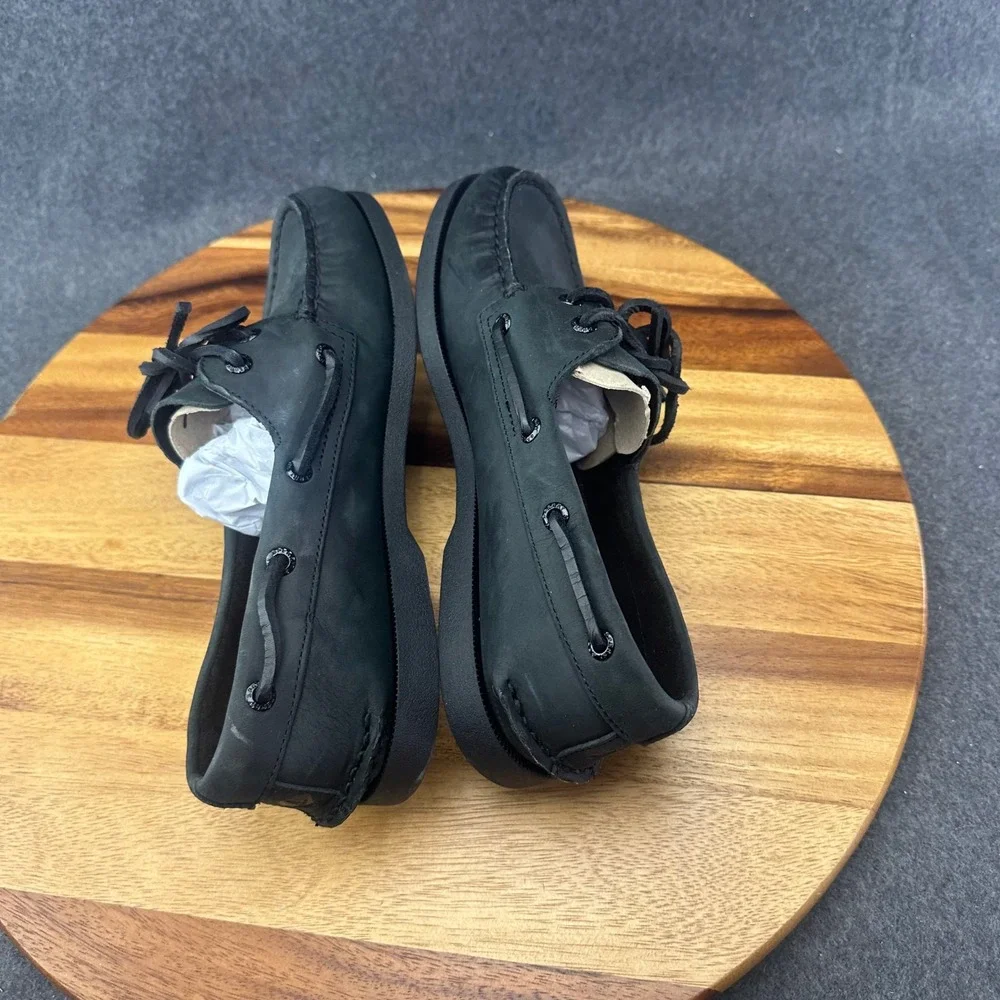 Sperry Top-Sider Shoes Mens Black A/O 2 Eye Leather Boat Derby Size 7.5